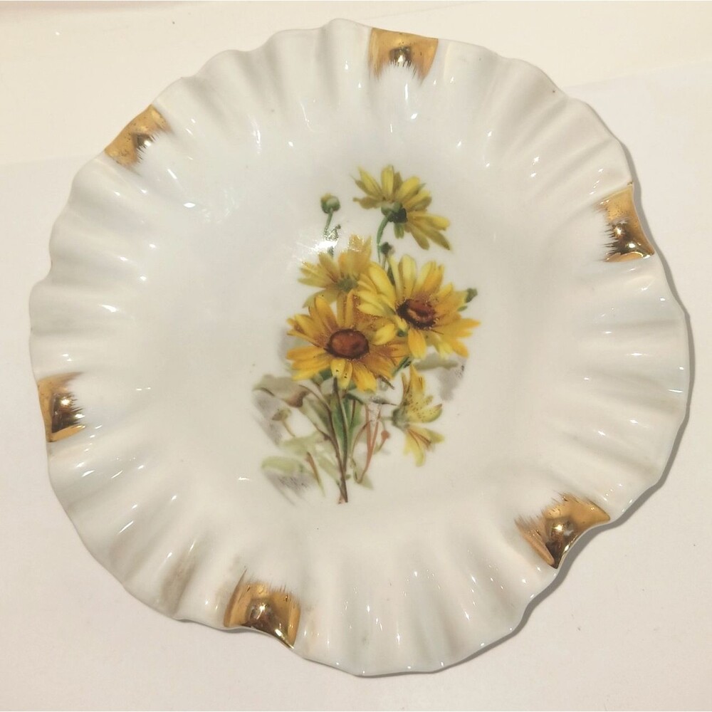 Mitterteich Bavaria Germany Porcelain Candy Dish Black Eyes Susan Flowers 6132